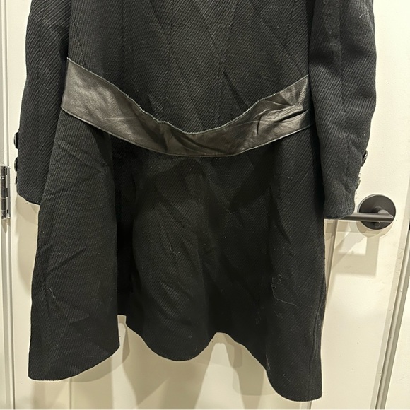 MACKAGE VINTAGE COAT WOOL LEATHER TRIM BELTED JACKET BLACK SIZE PS - Picture 12 of 14